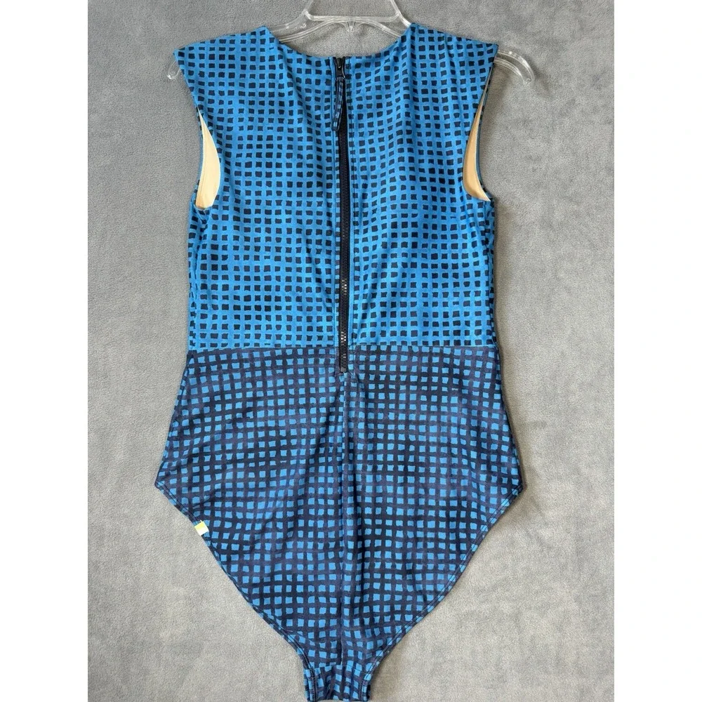 Summersalt Women's The Surf Blue Gingham One Piece Swimsuit Size 10 Zip Back